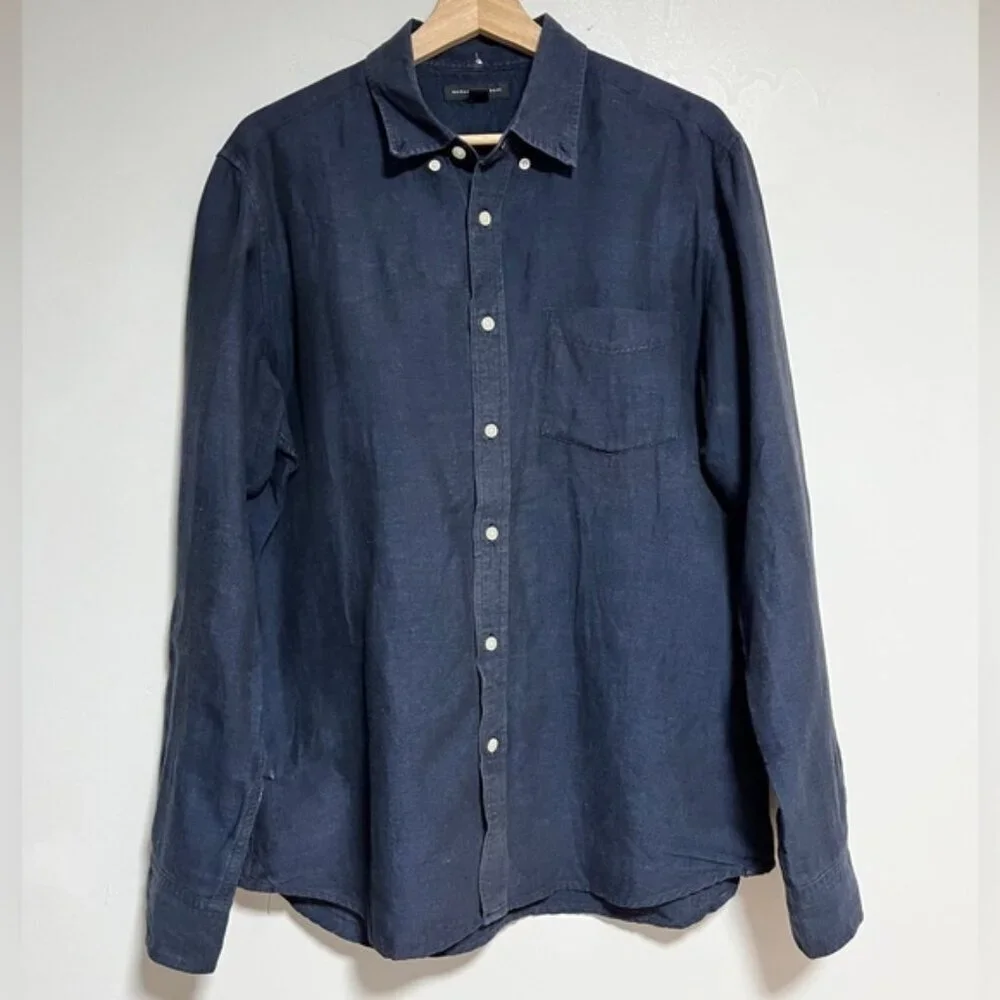 Banana Republic Navy Linen Cotton Long Sleeve Shirt M